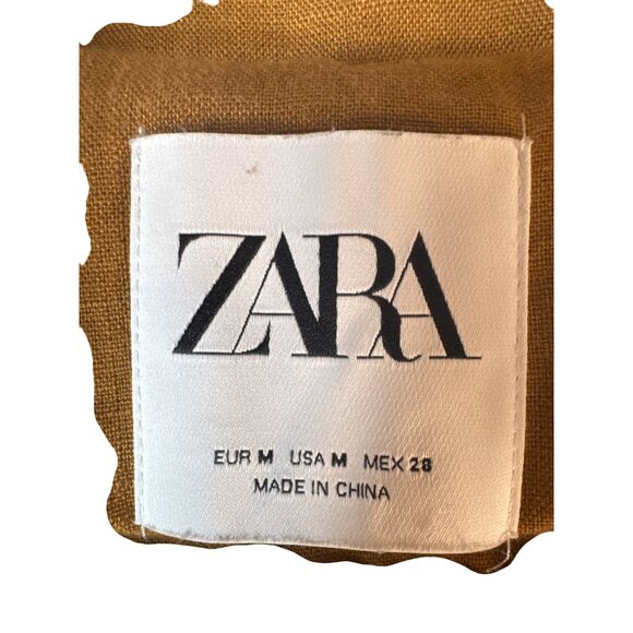 ZARA Womens Medium Double-Breasted Linen Coat Gold Brown - Picture 3 of 15